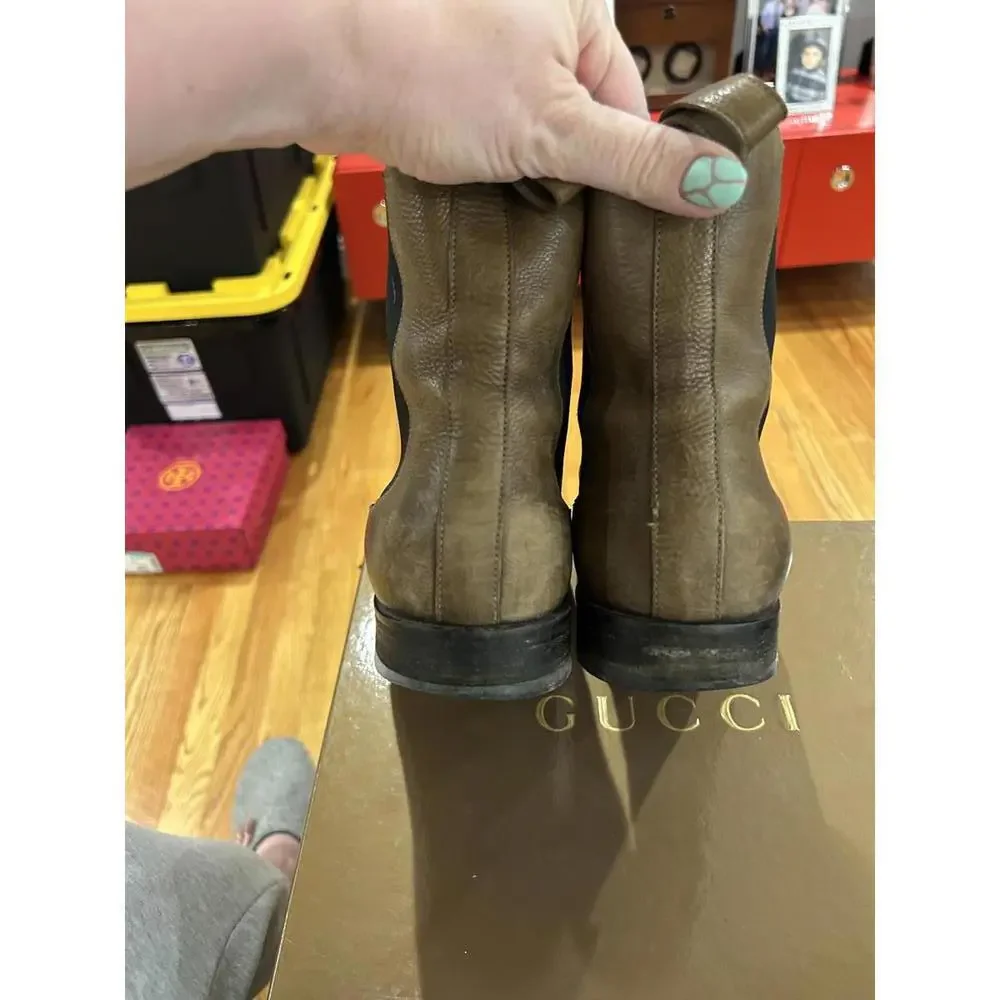 Gucci Brown Leather Chelsea Boots with Black Elastic Side 8 - Picture 3 of 6